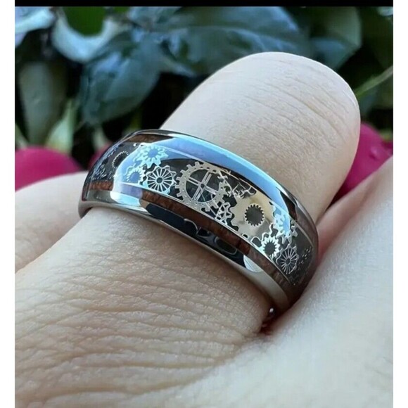 Men's Silver Ring surrounded with GEARS Size 8 - Picture 5 of 5